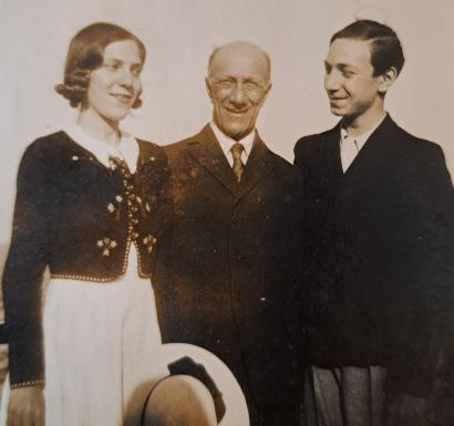 With his father and sister